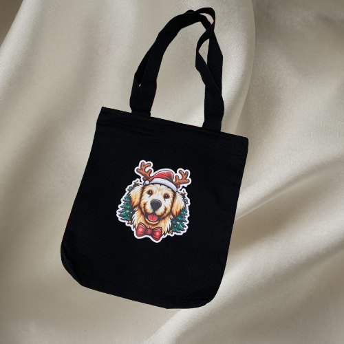 Festive Dog Canvas Tote Bag