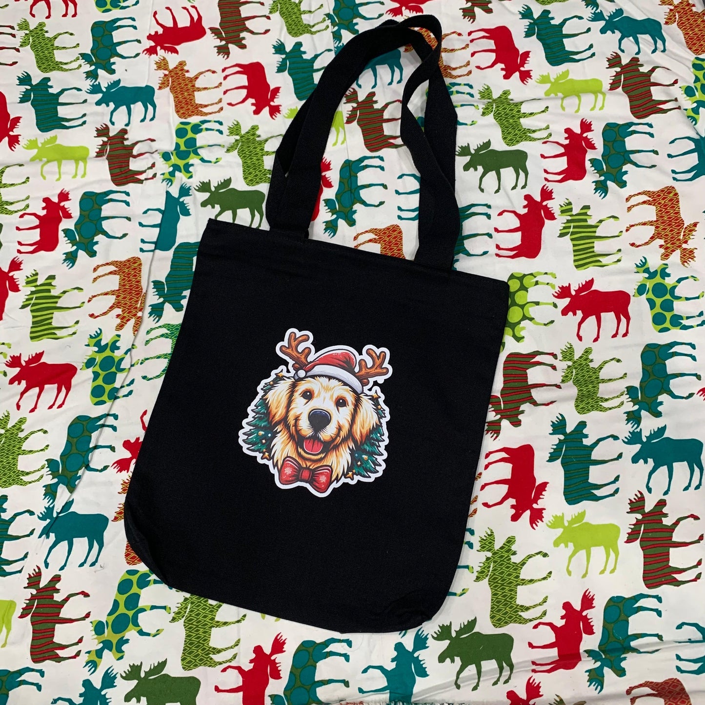 Festive Dog Canvas Tote Bag